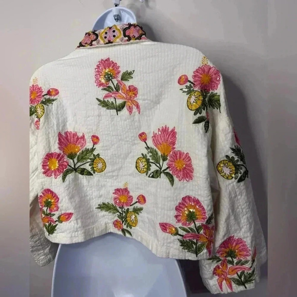 Là FUORI Embellished Sequin Embroidered Blouse Size Medium 100% Cotton - Picture 10 of 14